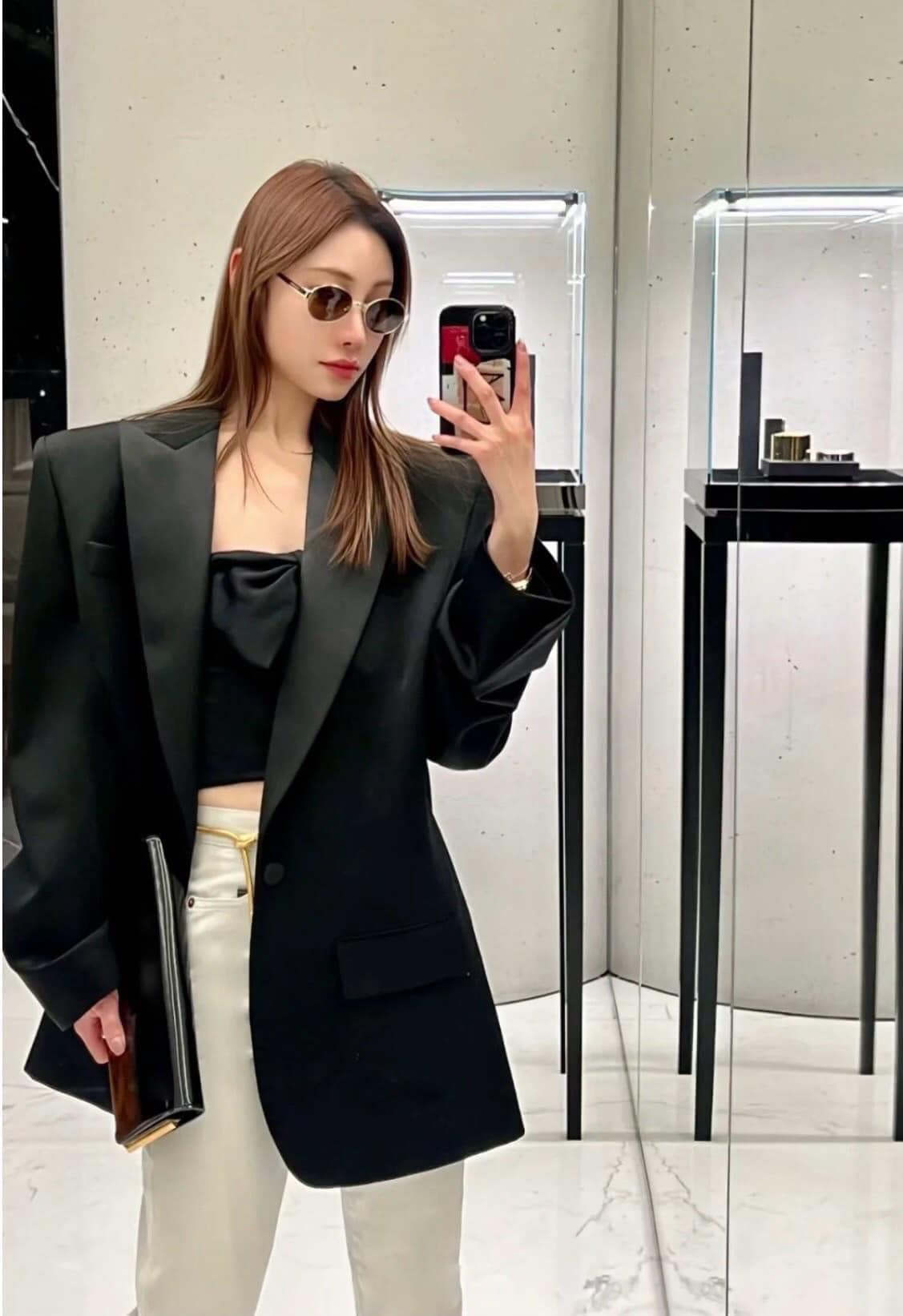 mẫu mang kính SAINT LAURENT SL692 004 LIGHT GOLD AND BROWN 779851Y99028013