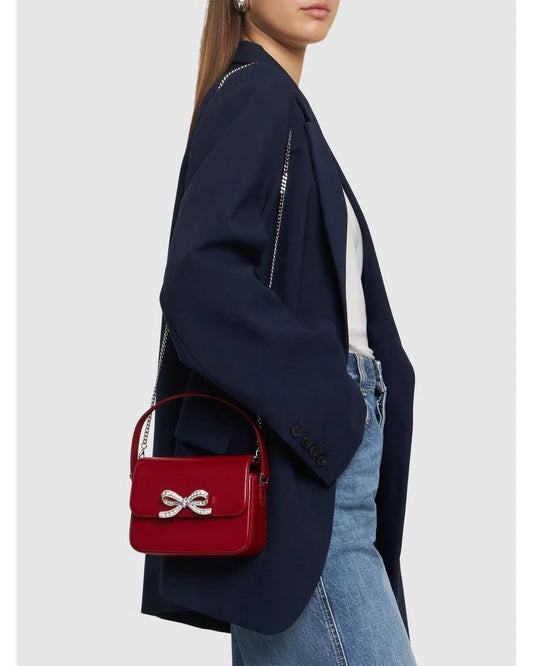 wearing Self-Portrait Burgundy Leather Micro Bag PF24-309S-R