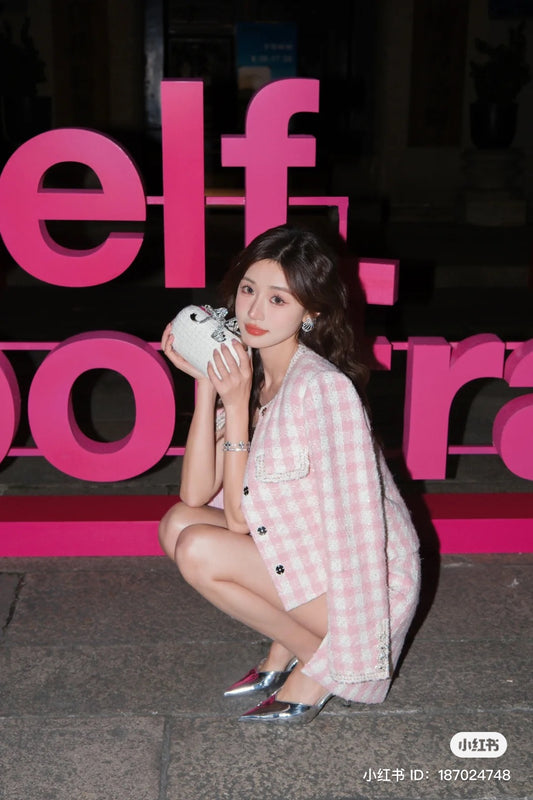 nữ mang túi SELF-PORTRAIT CREAM BOUCLE BOW CLUTCH SS24-313-C