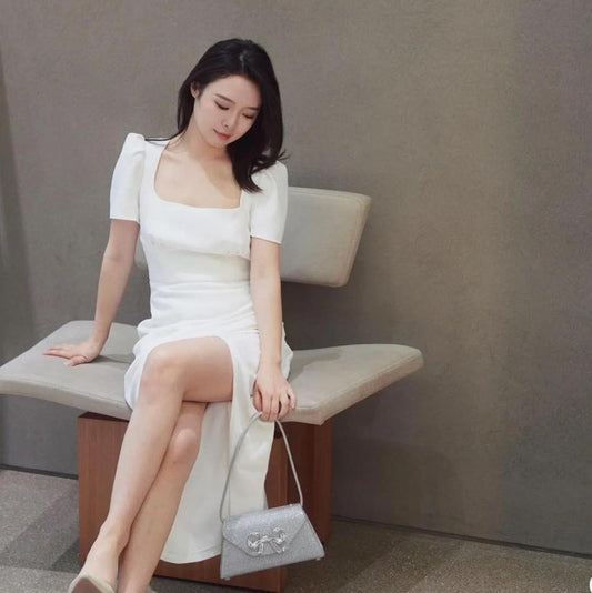 mẫu đeo túi self-portrait hotfix bow mini shoulder bag silver