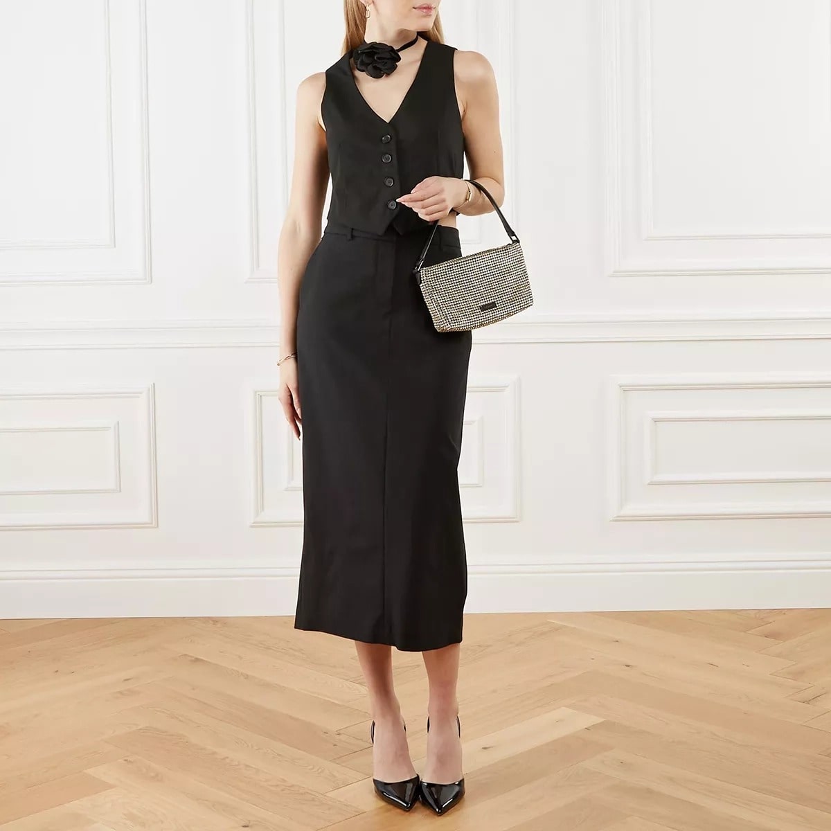 nữ đeo túi Self-Portrait Silver Diamante Small Hobo Bag SS24-305-SIL