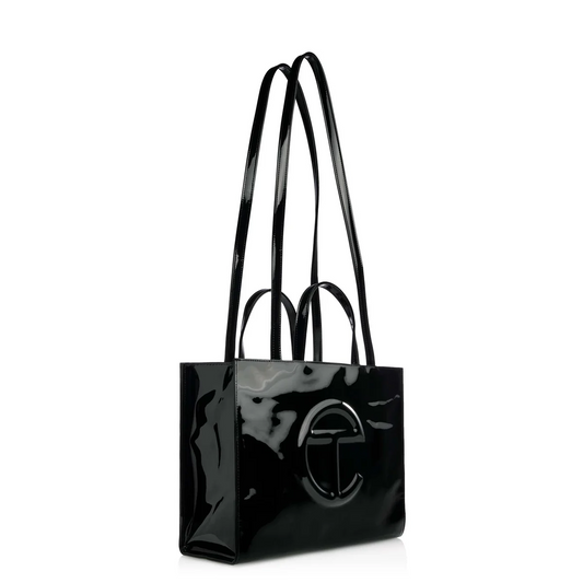 tổng thể túi TELFAR MEDIUM SHOPPING BAG BLACK PATENT