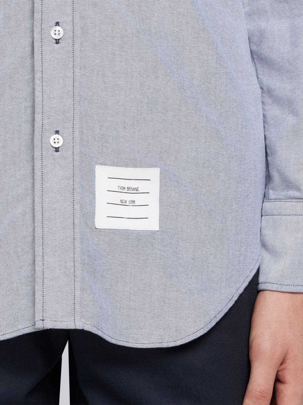chi tiết THOM BROWNE BLUE GROSGRAIN PLACKET OXFORD SHIRT MWL150E-F0313-480