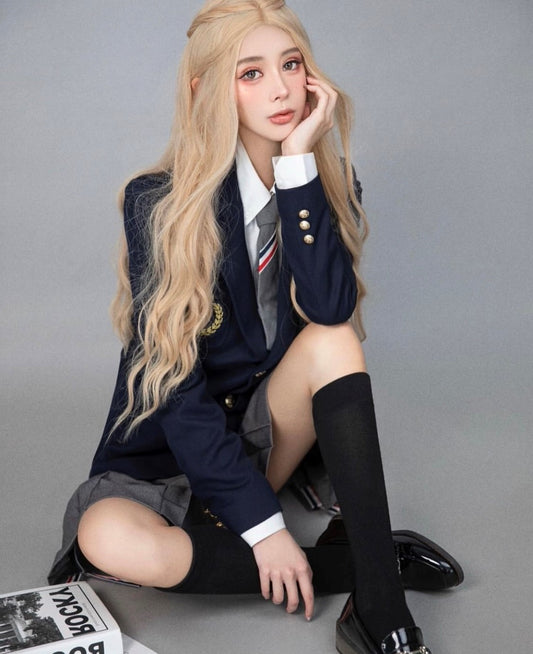 mẫu đeo cravat THOM BROWNE DARK GREY RWB-MOTIF WOOL TIE MNL022A03532025