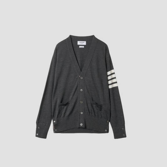 THOM BROWNE DARK GREY WOOL CLASSIC V-NECK CARDIGAN MKC002A-Y1014-022