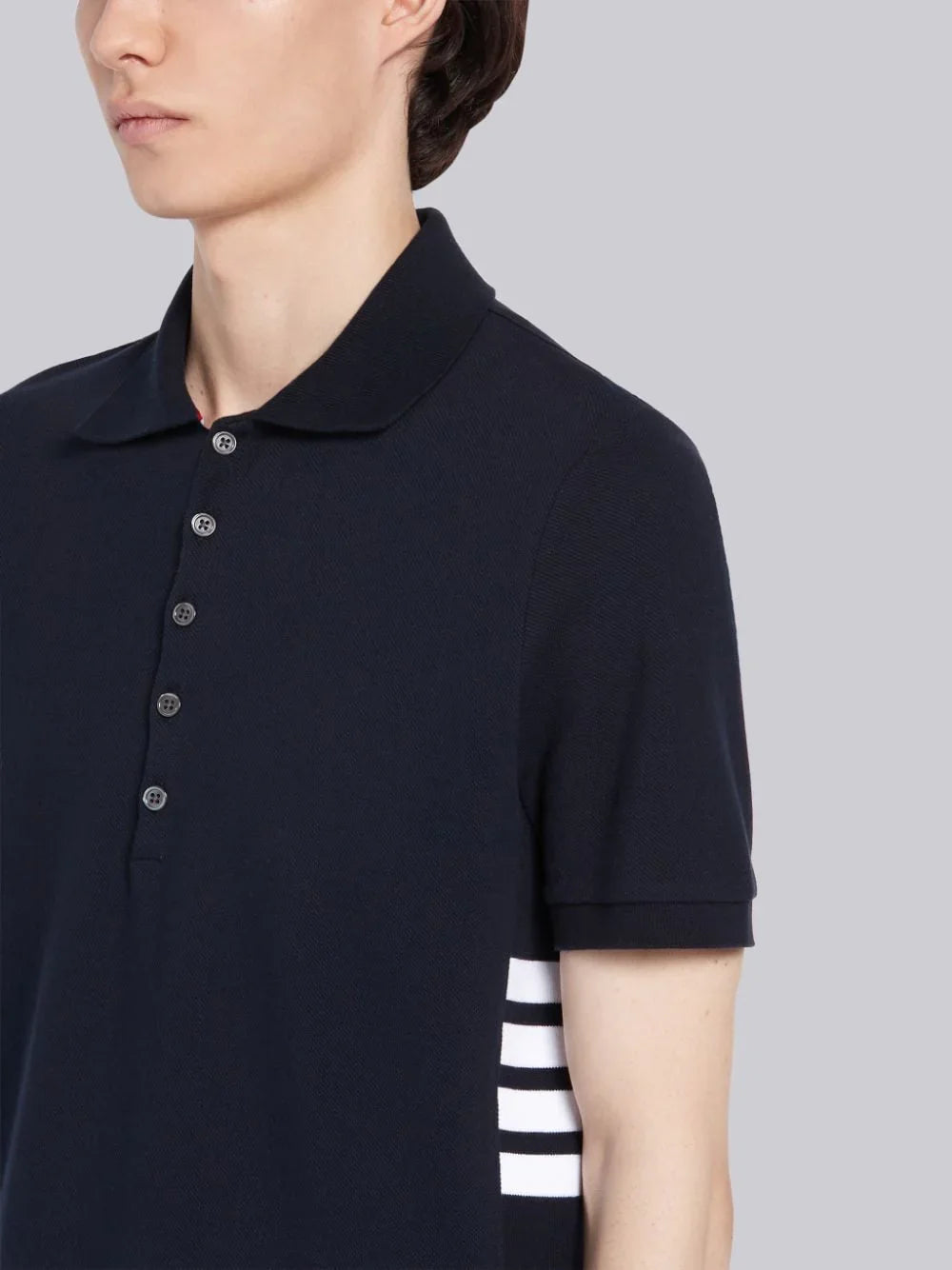 chi tiết THOM BROWNE NAVY CLASSIC COTTON PIQUE SIDE INSERT 4-BAR POLO MJP110A00050415