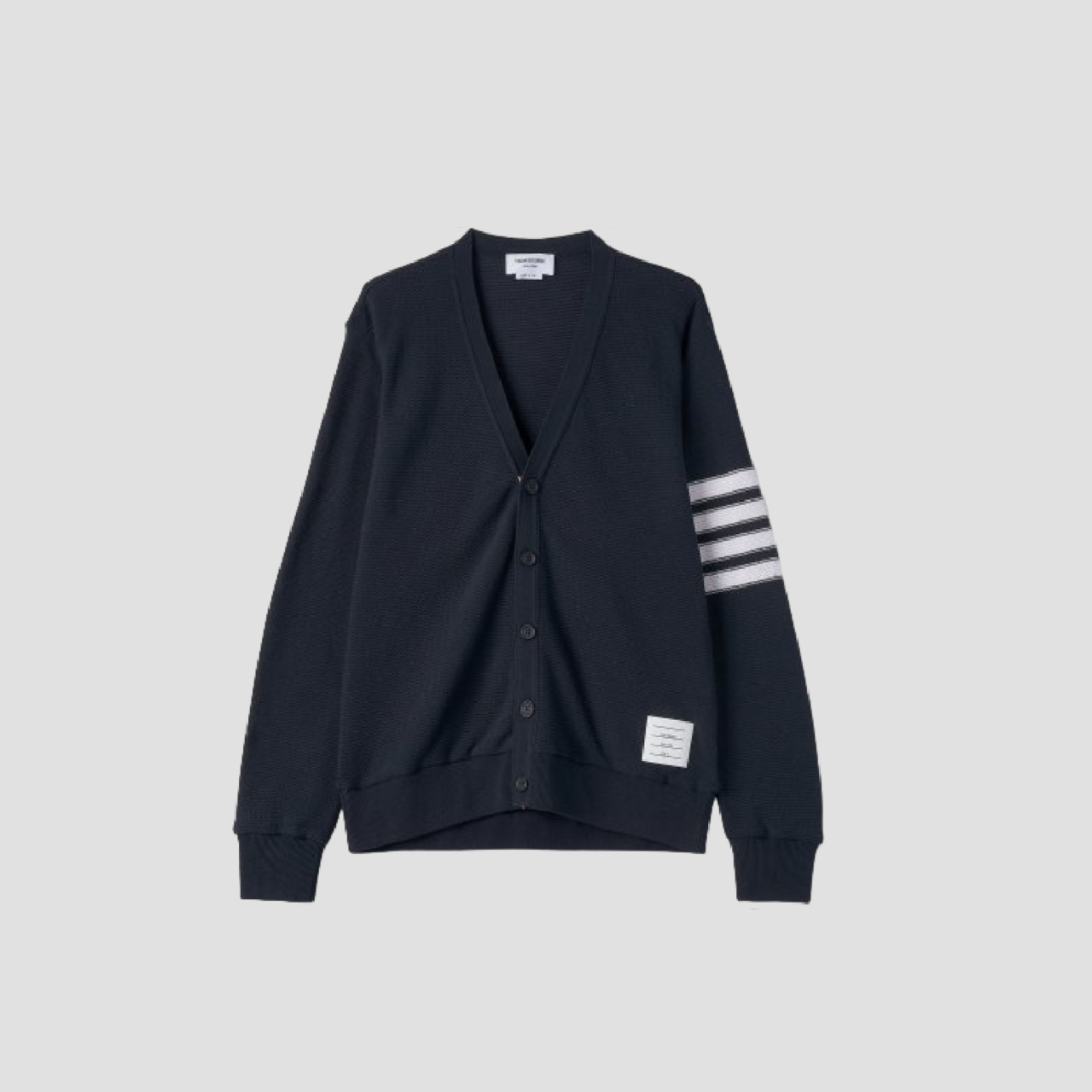 THOM BROWNE NAVY OPEN RUSSEL KNIT 4-BAR V-NECK CARDIGAN MJT306A07897415