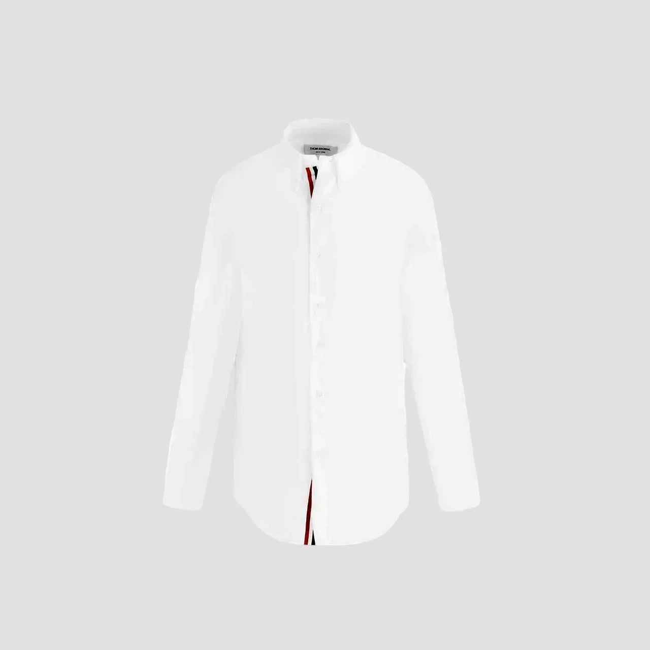 THOM BROWNE OFF WHITE SOLID POPLIN STRIPE GROSSGRAIN PLACKET SHIRT MWL010E00906114