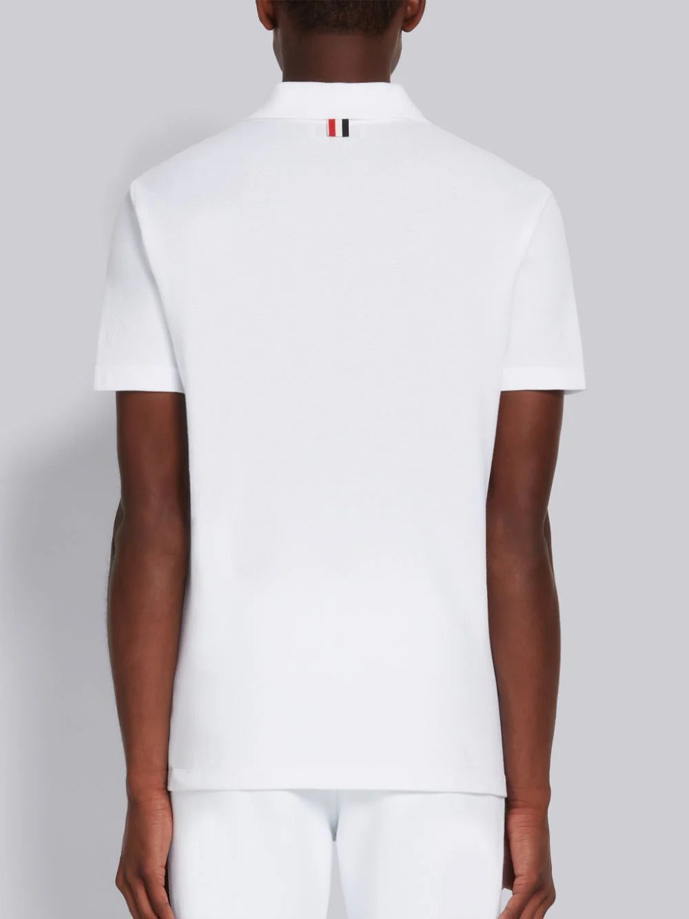 mặt sau THOM BROWNE WHITE COTTON PIQUE PRINTED MULTICOLOR DIAGONAL STRIPE POLO MJP121A00050100