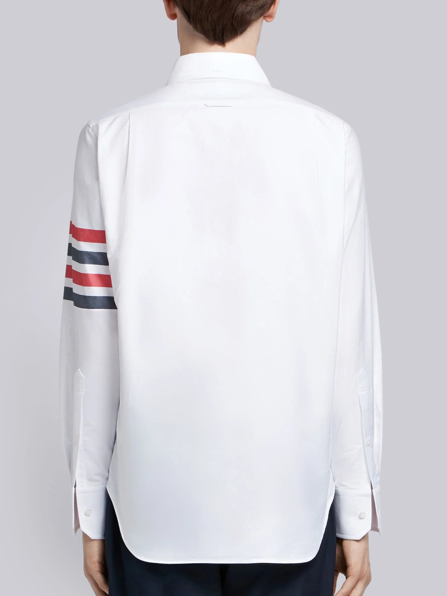 mặt sau THOM BROWNE WHITE OXFORD BICOLOR 4-BAR ZIP-FRONT SHIRT MWL275A03143960