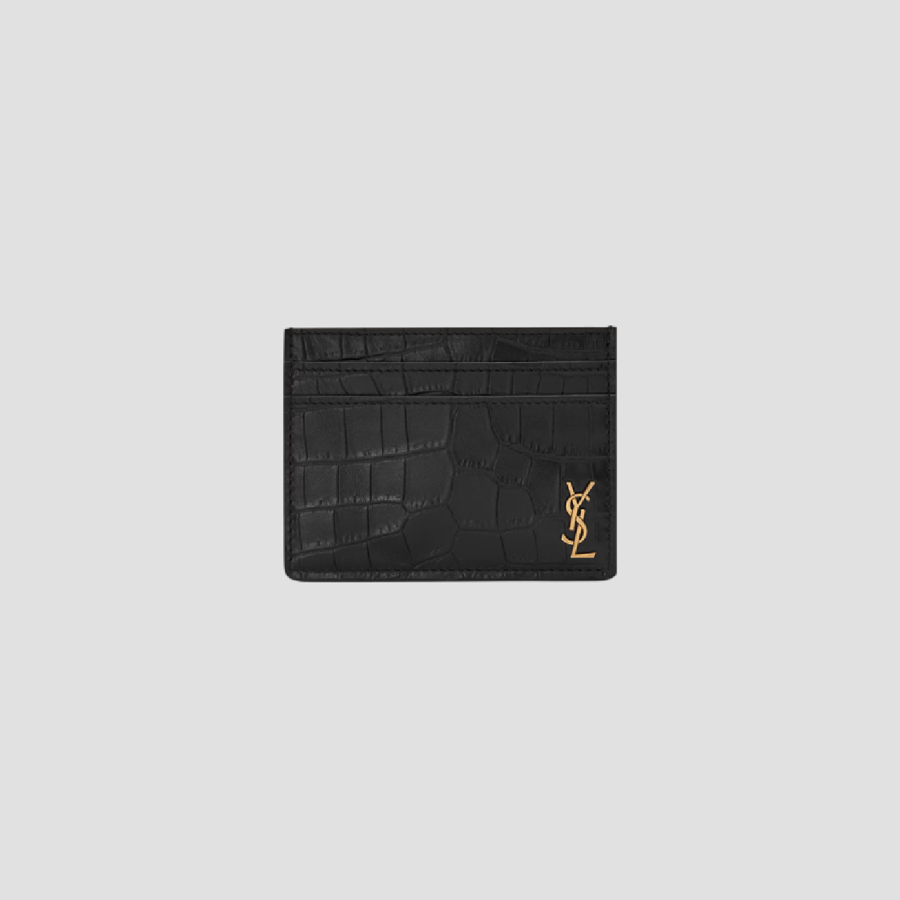 SAINT LAURENT TINY CASSANDRE CARD CASE IN CROCODILE-EMBOSSED MATTE LEATHER 607603DZE0W1000