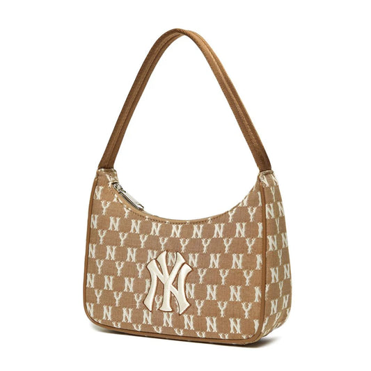 MLB MONOGRAM JACQUARD HOBO BAG NEW YORK YANKEES BEIGE 2021