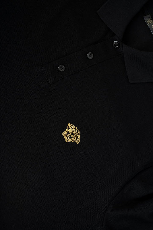 chi tiết áo VERSACE LOGO EMBROIDERED POLO BLACK