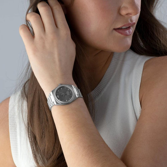 wearing VIVIENNE WESTWOOD CHARTERHOUSE SILVER BLACK WATCH VV244GYSL