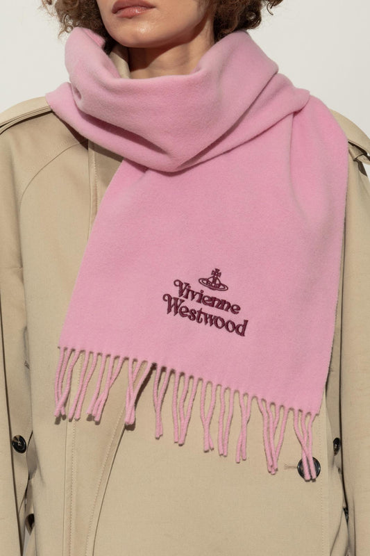 wearing Vivienne Westwood Embroidered Scarf Pink 81030007-W00Q7