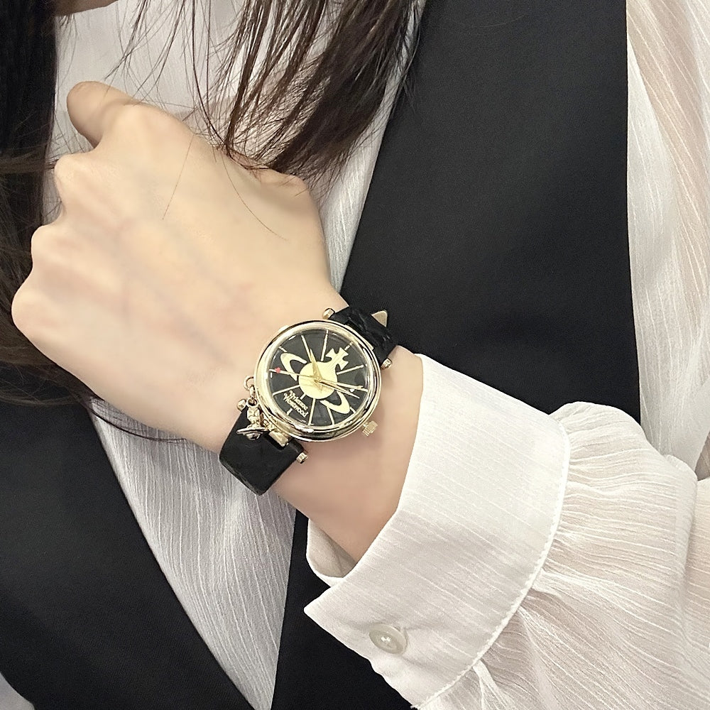 wearing VIVIENNE WESTWOOD LADIES WRISTWATCH ORB II BLACK DIAL VV006BKGD