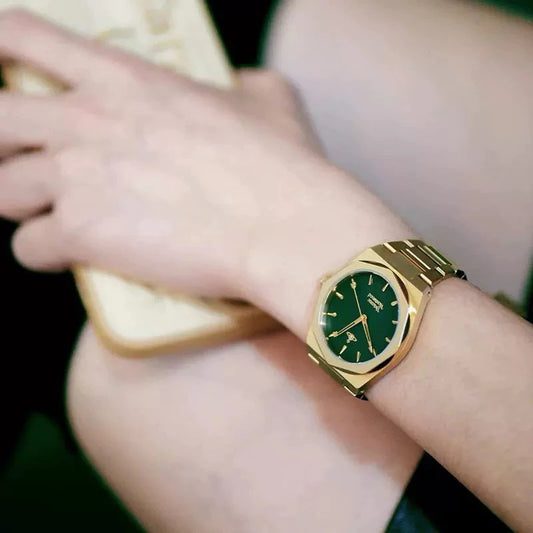 wearing Vivienne Westwood Limehouse Green Gold Watch VV244GRGD