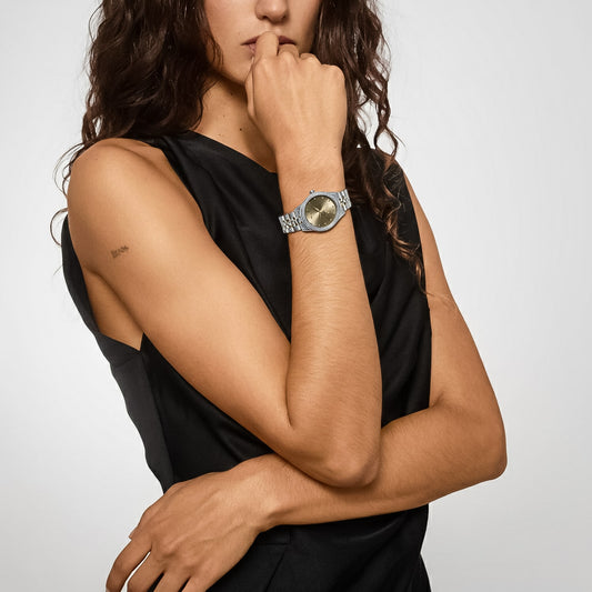 wearing Vivienne Westwood Little Seymour Grey Dial Silver Watch VV328WGYSG