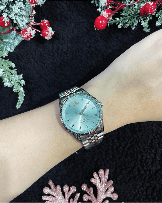 wearing Vivienne Westwood Seymour Blue Watch VV240LGRSG