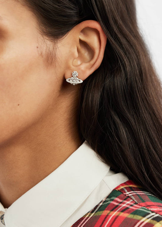 wearing Vivienne Westwood Silver Narcissa Earrings 8050889139706 62010317-01P102-SM