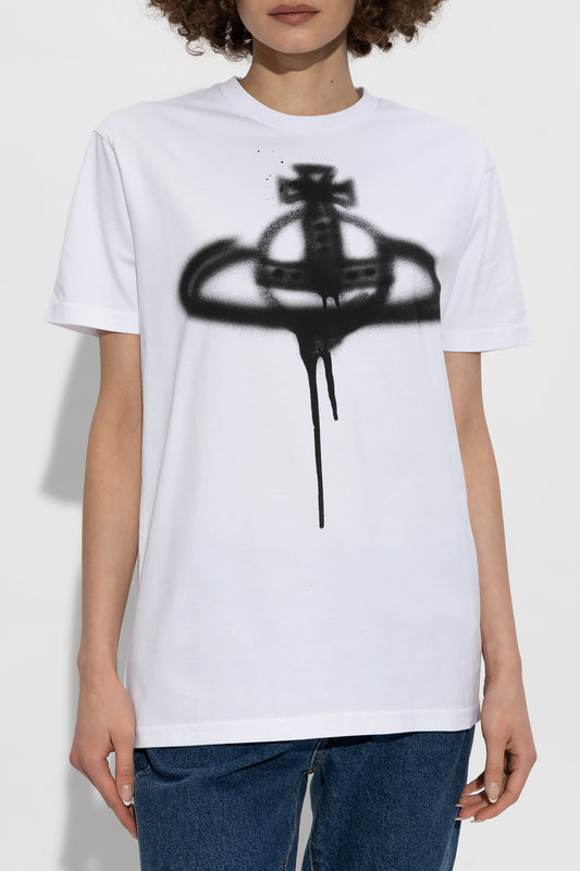 mẫu mặc áo VIVIENNE WESTWOOD SPRAY ORB CLASSIC WHITE T-SHIRT 3g010014-j001m-go_white