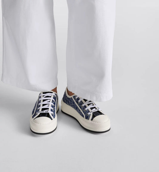 wearing Walk'N'Dior Platform Blue Stonewashed Denim Oblique Sneaker KCK386DJE_S30B