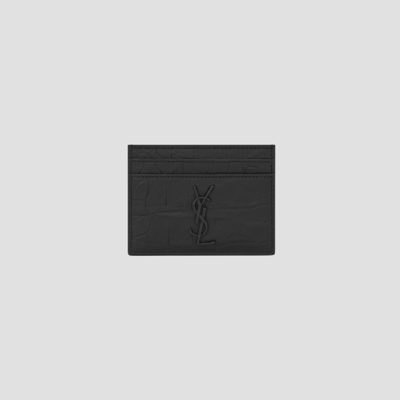 YSL CASSANDRE CARD CASE IN CROCODILE-EMBOSSED LEATHER BLACK/BLACK 485631C9H0U1000