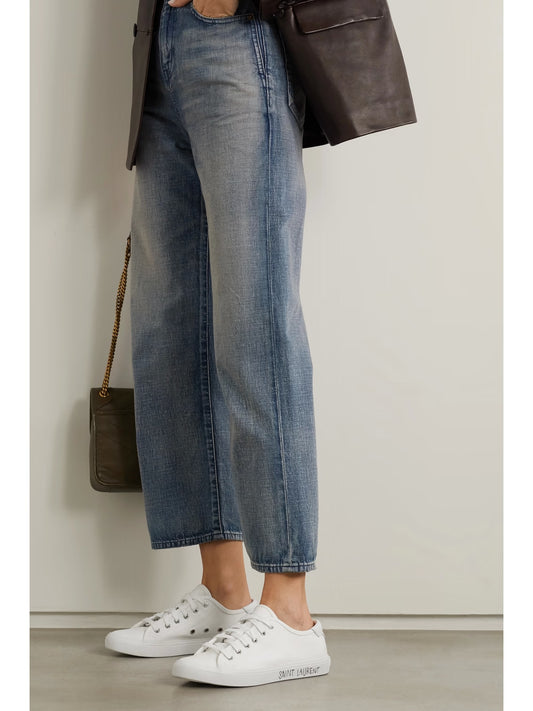 wearing Saint Laurent Malibu White Low-Top Sneakers 606446GUZ209030 606408GUZ209030