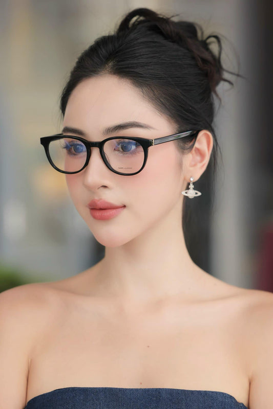 wearing YSL SL M123/F 001 ROUND EYEGLASSES