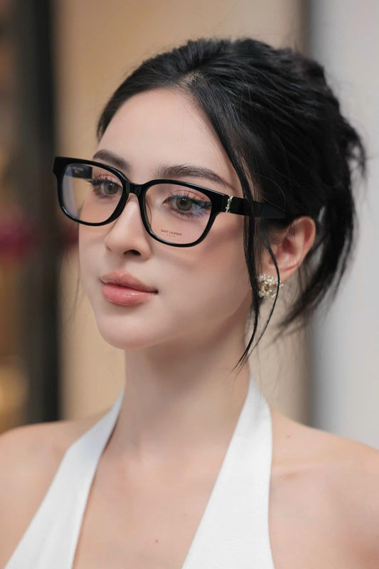 wearing YSL SL M132 001 RECTANGULAR EYEGLASSES