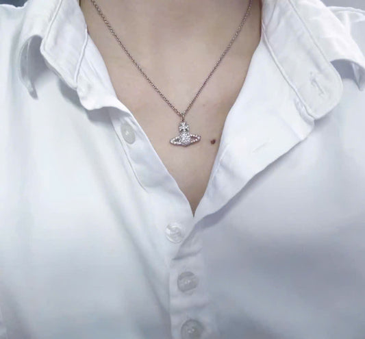 wearing Vivienne Westwood Grace Bas Relief Pendant Necklace Silver 63020092-02P116-CN 8050889135395