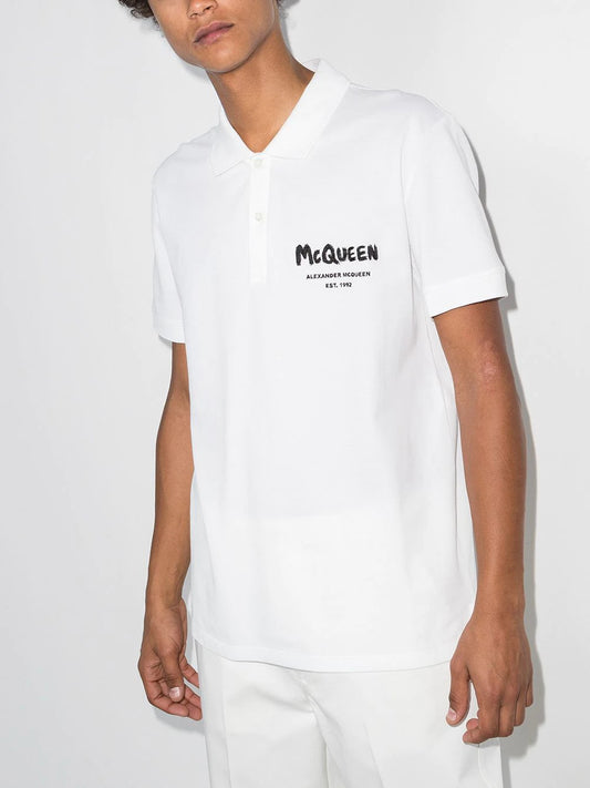 ALEXANDER MCQUEEN GRAFFITI-LOGO POLO SHIRT WHITE