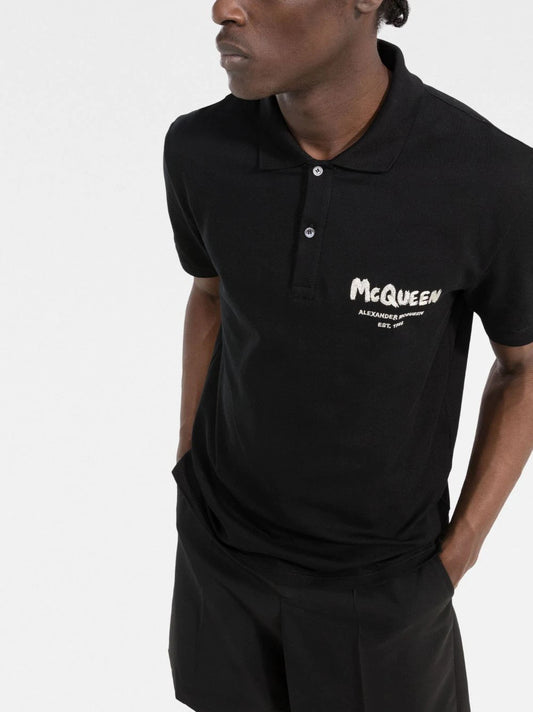 ALEXANDER MCQUEEN GRAFFITI-LOGO POLO SHIRT BLACK