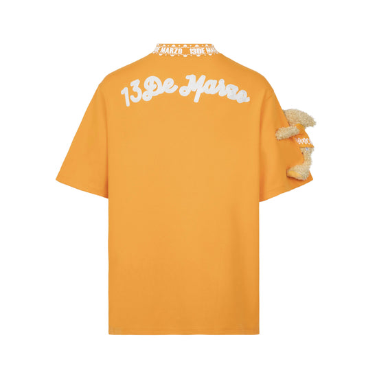 13DE MARZO ARM BEAR PRINTING LOGO T-SHIRT ORANGE