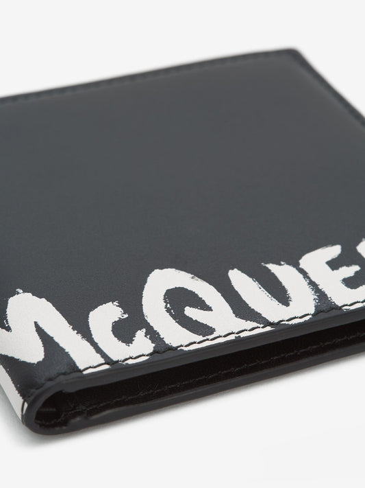 MCQUEEN GRAFFITI BILLFOLD WALLET IN BLACK