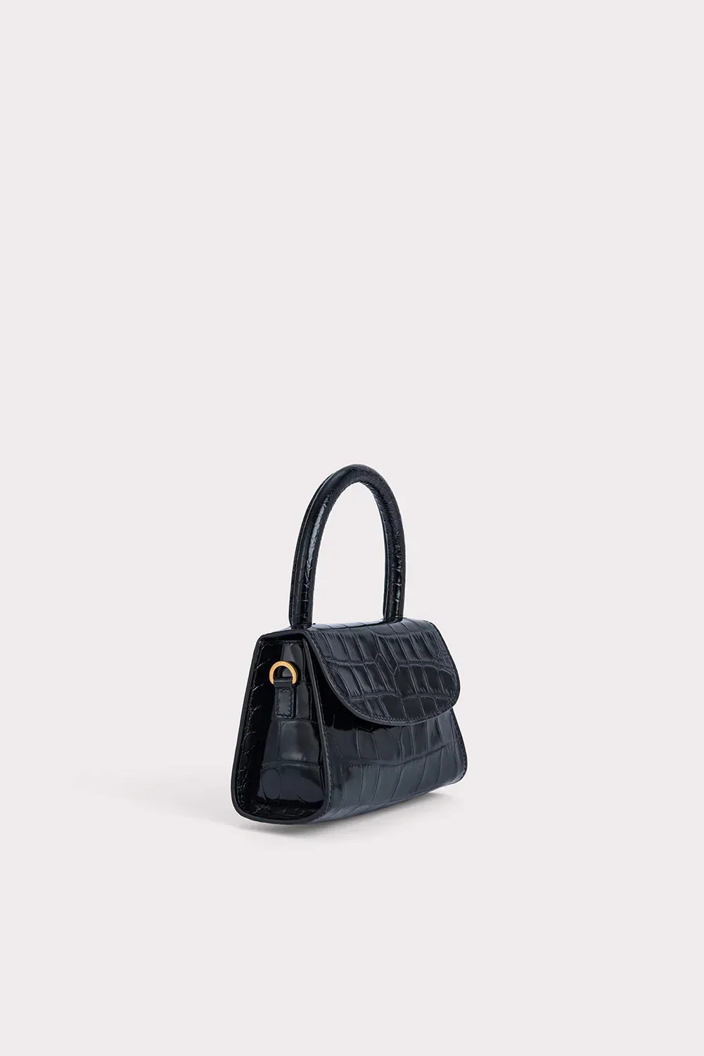 BY FAR MINI CROCO EMBOSSED LEATHER BAG BLACK