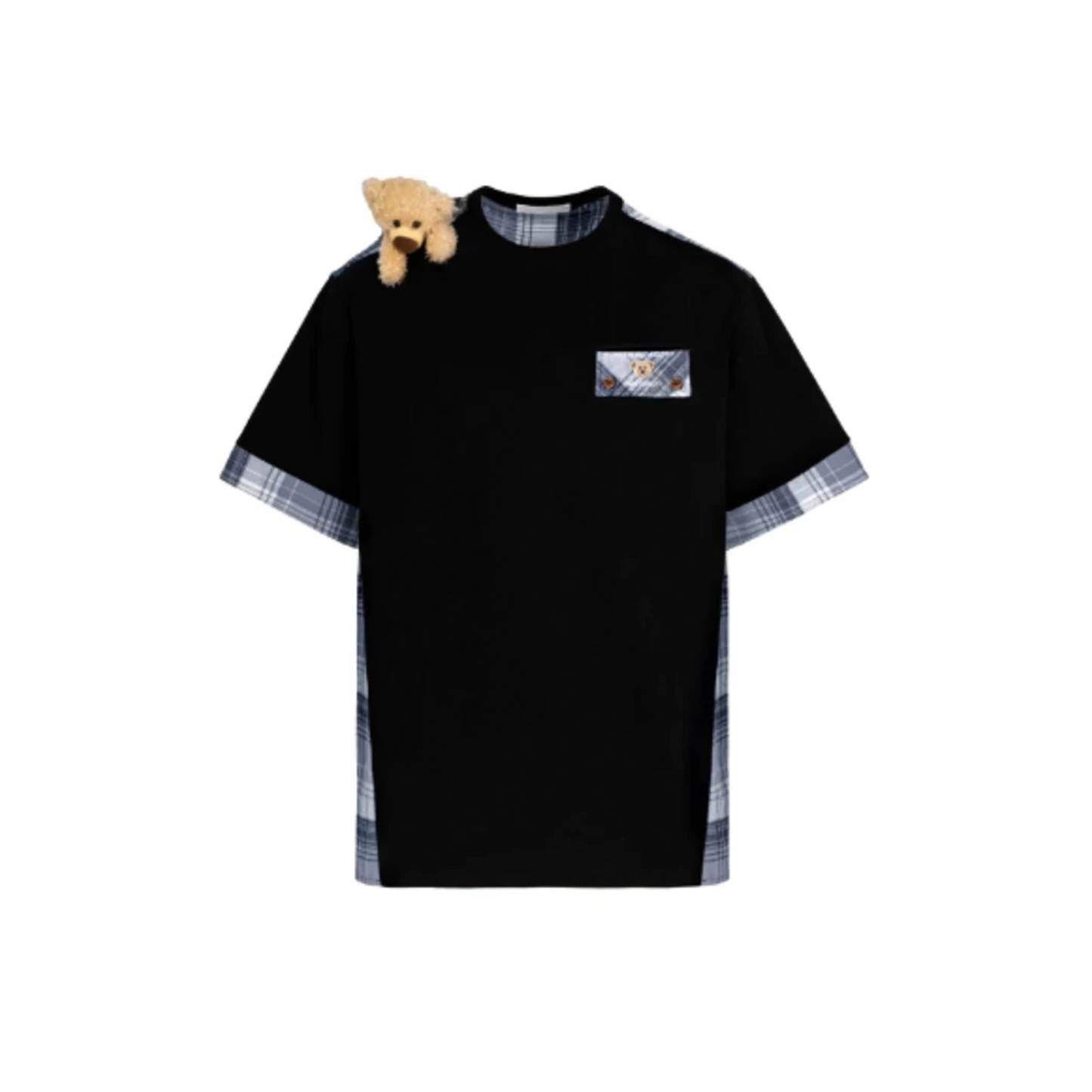 13 De Marzo Shoulder Bear Plaid T-shirt Black