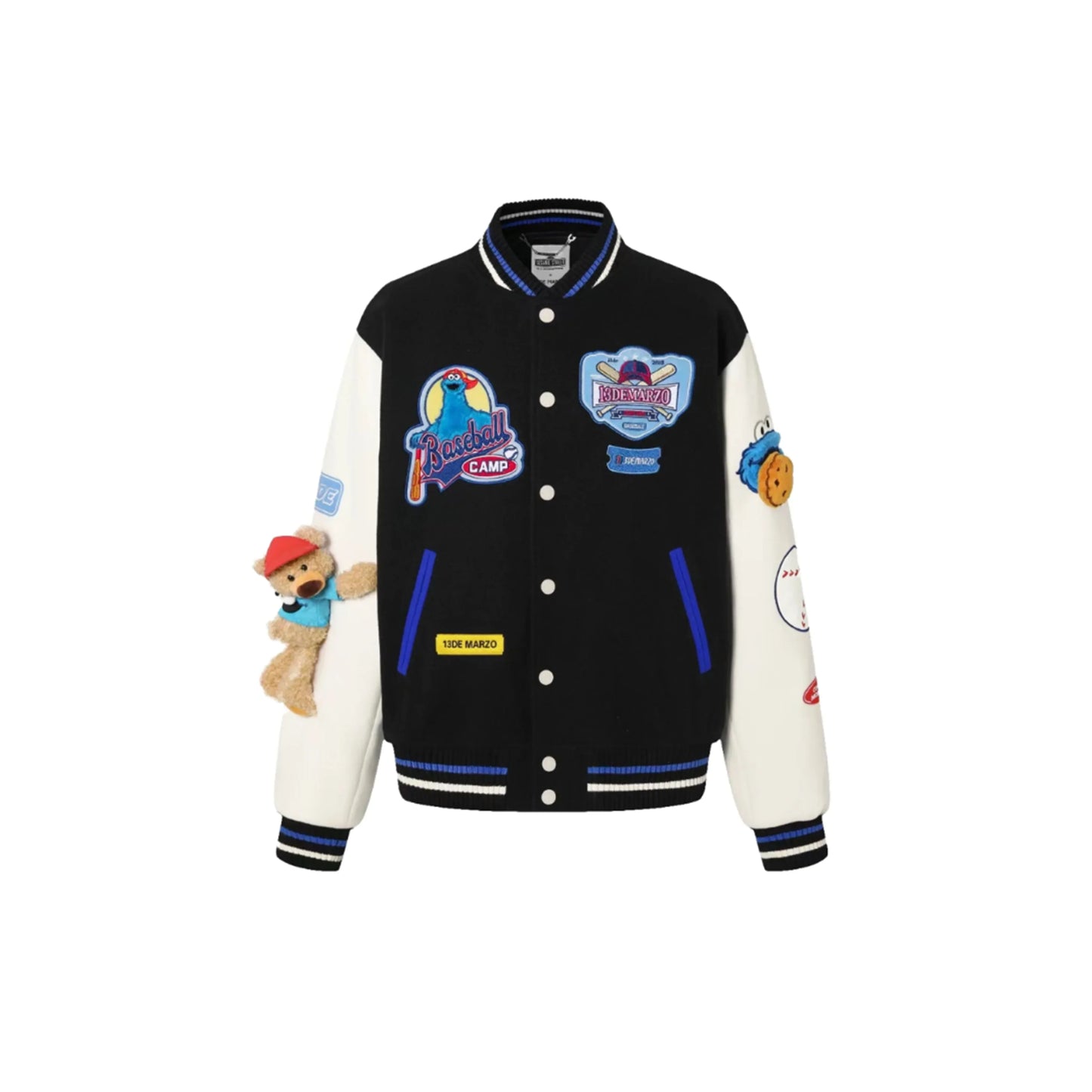 13DE MARZO X SESAME STREET COOKIE MONSTER BEAR BASEBALL BLACK JACKET