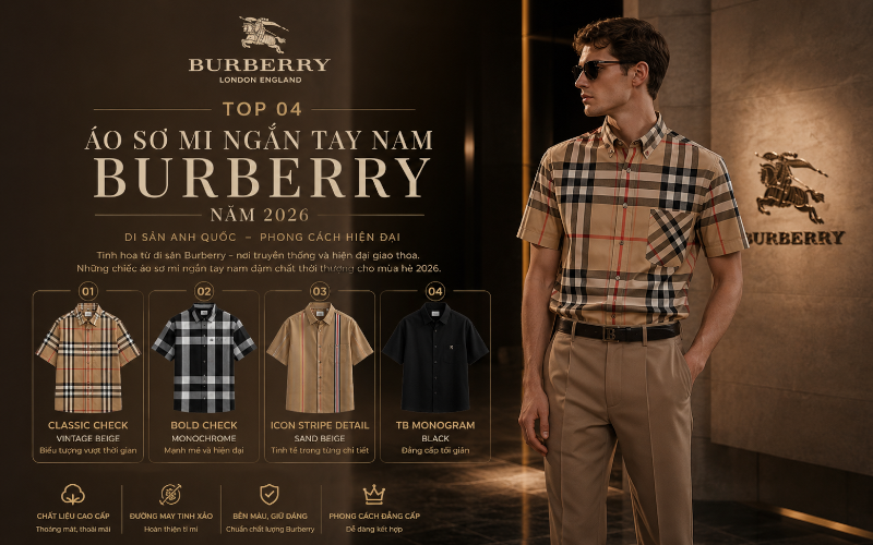 Top 04 Mẫu Áo Sơ Mi Burberry Nam Tay Ngắn Đáng Sở Hữu Nhất Năm 2026