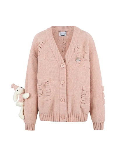 13De Marzo Cardigan Jacquard Rabbit Pink BlankRoom