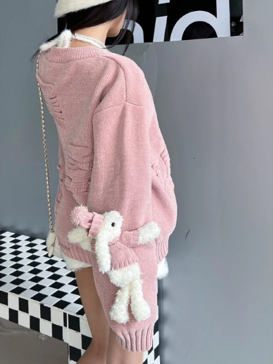 13De Marzo Cardigan Jacquard Rabbit Pink BlankRoom