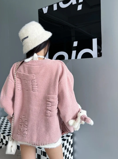 13De Marzo Cardigan Jacquard Rabbit Pink BlankRoom