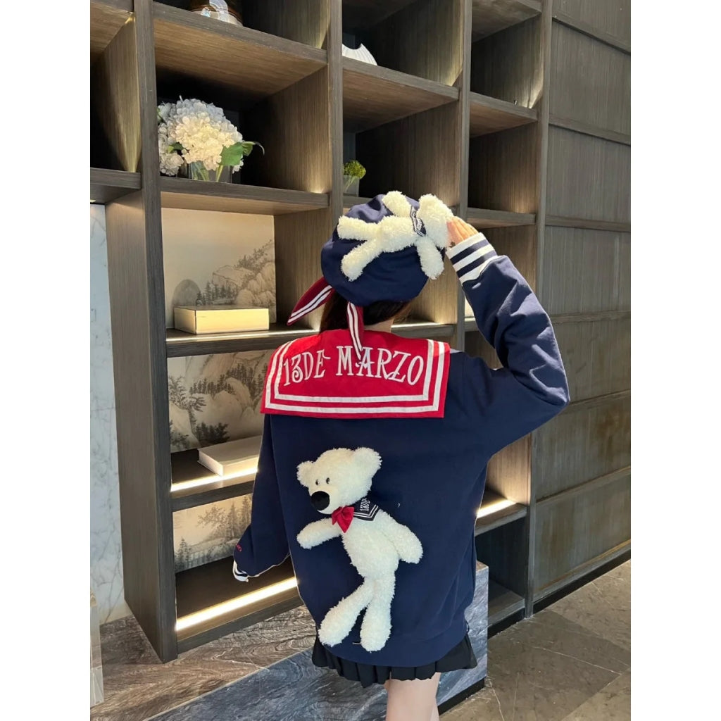 13 De Marzo Sailor Collar Plush Bear Sweater Navy BlankRoom