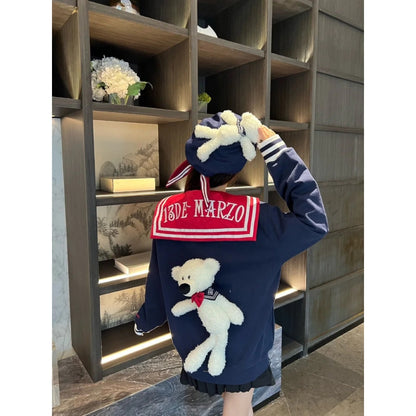 13 De Marzo Sailor Collar Plush Bear Sweater Navy BlankRoom