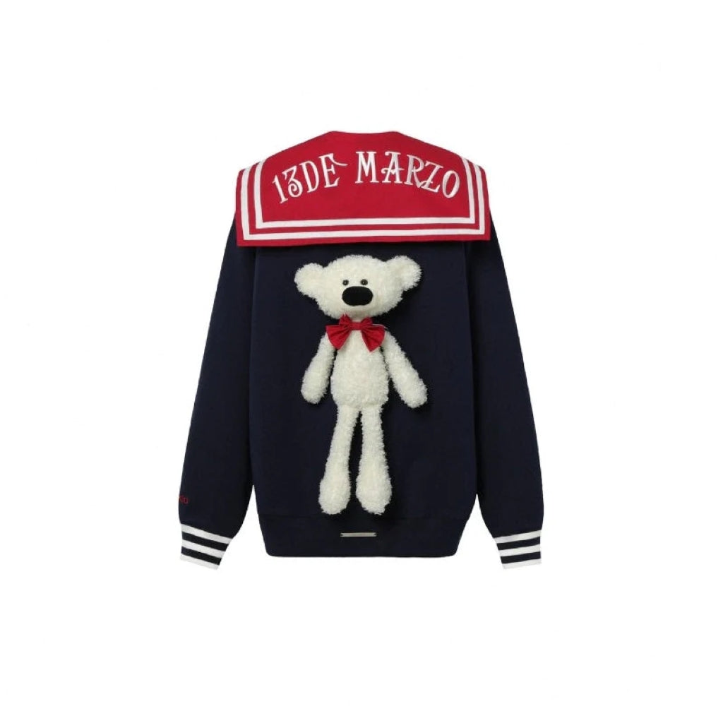 13 De Marzo Sailor Collar Plush Bear Sweater Navy BlankRoom