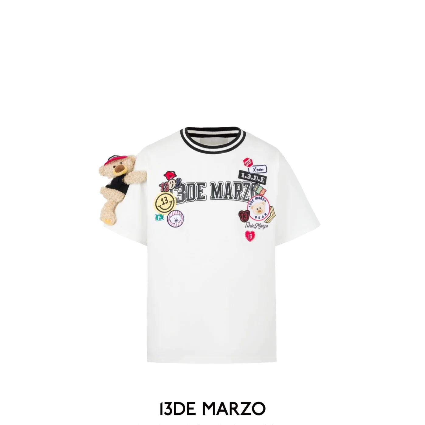 13De Marzo Badge Knit Collar T-Shirt White