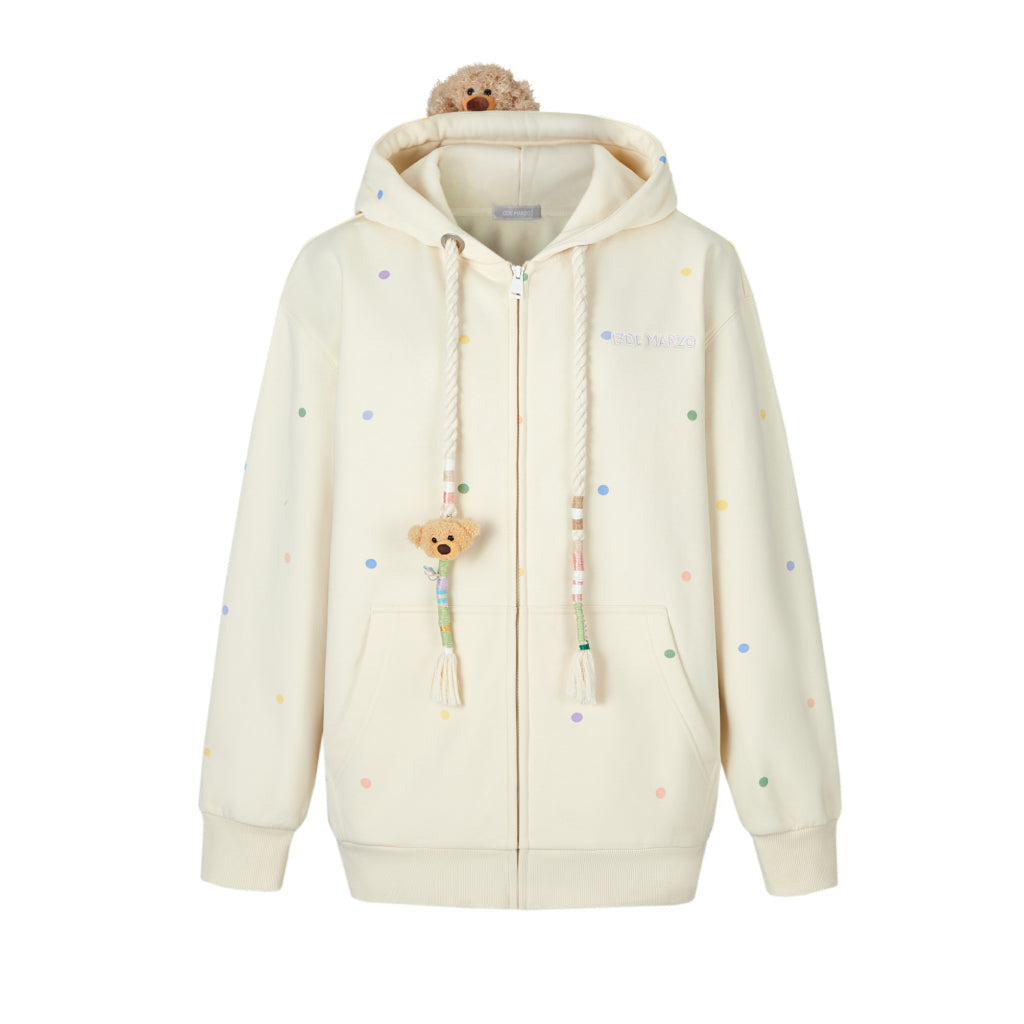 13de marzo colored dots zip up hoodie cream white