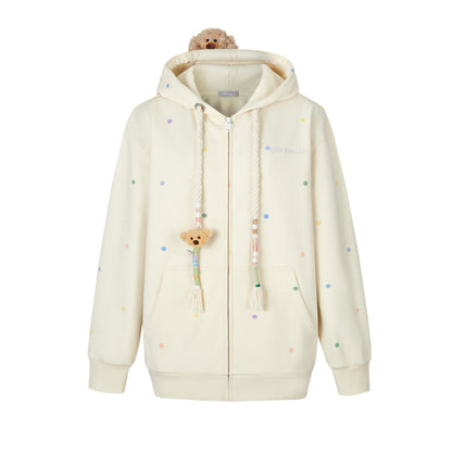 13de marzo colored dots zip up hoodie cream white