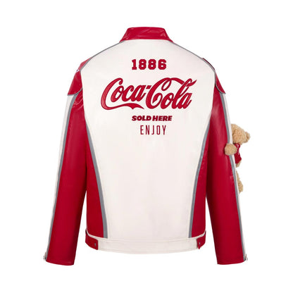 13de marzo x coca-cola bear racing leather jacket red blank room