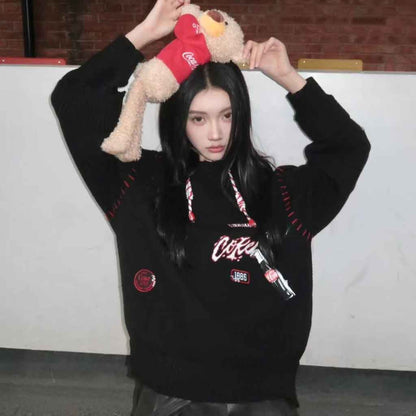 13de marzo x coca-cola bear destroyed knit hoodie black blank room hà nội